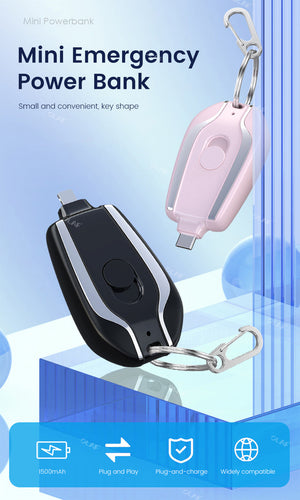 Keychain Portable Charger,1500mAh Mini Power Emergency Pod Key Ring Cell Phone Charger